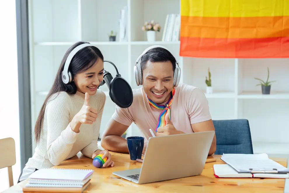 Student learning IELTS online on laptop